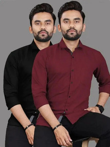 jagrutifashion Men Solid Formal Black, Maroon Shirt