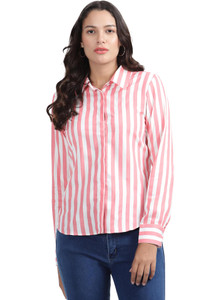 Nksa Fashion Women Striped Casual Pink, White Shirt