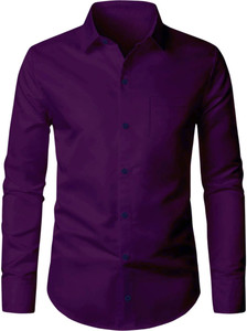 CLOSWIF Men Solid Casual Purple Shirt