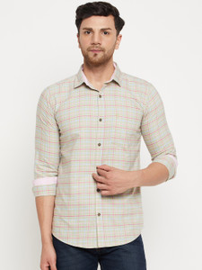 DUKE Men Checkered Casual Light Green Shirt