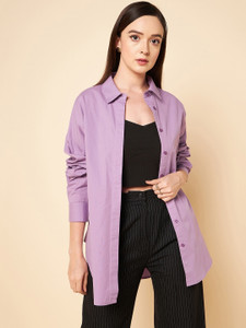 High Star Women Solid Casual Purple Shirt
