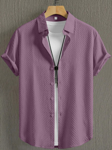 Webric Men Self Design Casual Purple Shirt