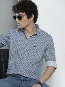 The Indian Garage Co. Men Checkered Casual Dark Blue Shirt