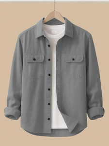 DEEMOON Men Solid Casual Grey Shirt - Image 6