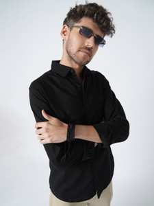 VASTRADO Men Solid Casual Black Shirt