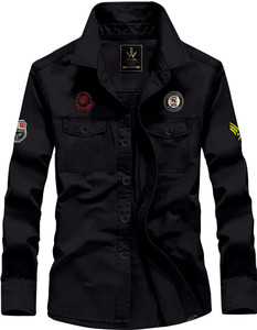 WOXEN Men Solid Casual Black Shirt