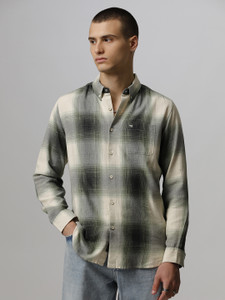 THE BEAR HOUSE Men Checkered Casual Green, White, Beige Shirt