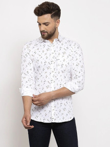 HANUMNTRA Men Printed Casual White Shirt