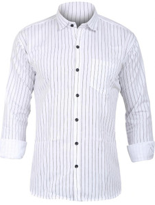 Liza Martin Men Striped Casual White Shirt