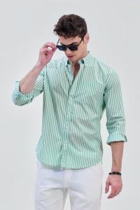 RODEIZ Men Green, White Striped Casual Shirt - Image 6