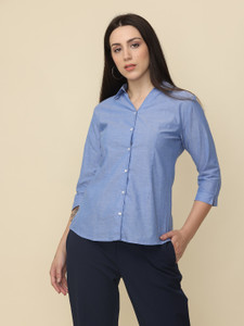 Wearhouse Women Solid Formal Blue Shirt