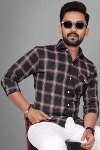 Voroxy Men Checkered Casual Black, Red, White Shirt