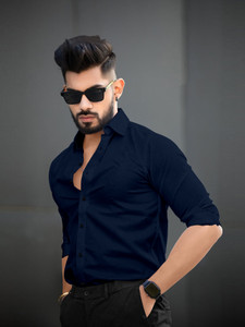 SOLSTICE Men Solid Casual Dark Blue Shirt