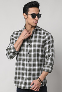 Tanip Men Checkered Casual Green, White Shirt