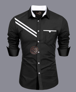 GAZZY CREATION Men Striped Casual Black Shirt