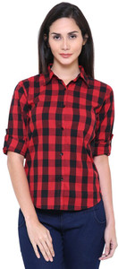 rida creation Women Checkered Casual Red Shirt