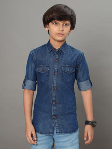 DARKCLUB Boys Washed Casual Dark Blue Shirt