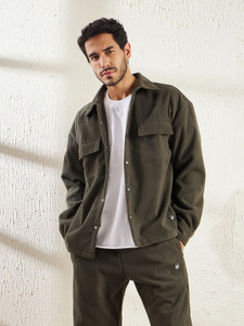 FUGAZEE Men Solid Casual Dark Green Shirt