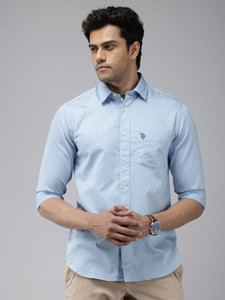 U.S. POLO ASSN. Men Solid Casual Light Blue Shirt