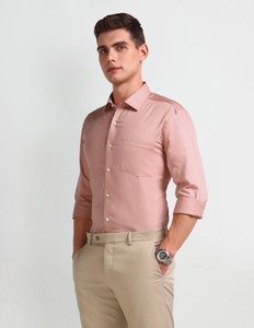 ARROW Men Self Design Formal Orange Shirt