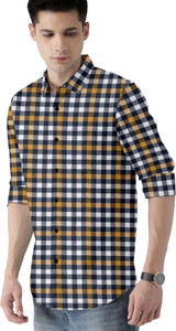 Ethnic Trendz Men Checkered Casual Yellow Shirt