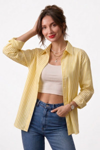 String Women Striped Casual Yellow Shirt