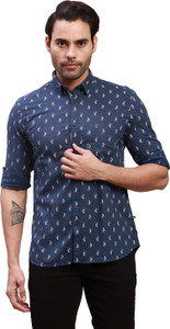 PARX Men Printed Casual Blue Shirt