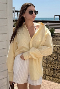 Femibazaar Women Striped Casual Yellow Shirt