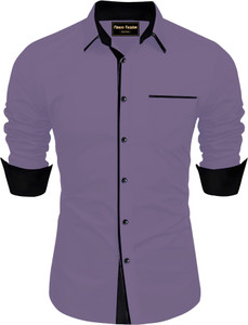 FINAXOFASHION Men Solid Casual Purple Shirt