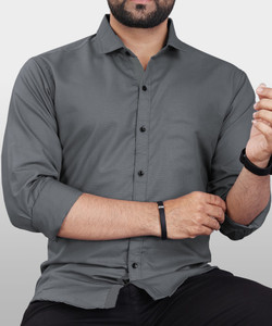 Vyzer Men Solid Formal Grey Shirt