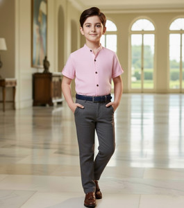 ESTHERCHARM Boys Solid Formal Pink Shirt