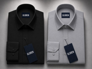 GLOREN Men Solid Formal Black, Grey Shirt