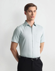 ARROW Men Self Design Formal Green Shirt