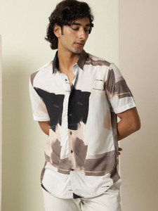 RARE RABBIT Men Printed Casual Beige Shirt