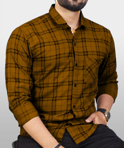 HKV FASHION Men Checkered Casual Brown, Black Shirt