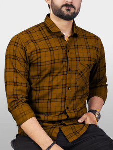 HKV FASHION Men Checkered Casual Brown, Black Shirt