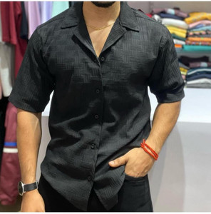 SHIMAK Men Self Design Casual Black Shirt