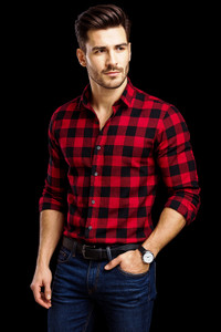 Truehind Men Checkered Casual Red, Black Shirt