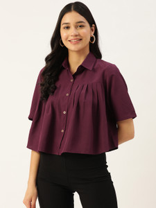 SLENOR Women Striped Casual Purple Shirt