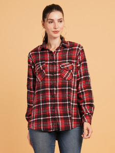 ANGOORI FASHION Women Checkered Casual Red Shirt