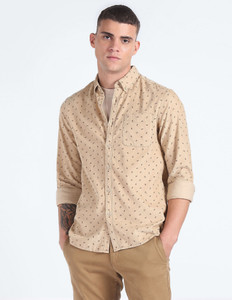 FLYING MACHINE Men Printed Casual Beige Shirt