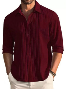Helken Men Self Design Casual Maroon Shirt