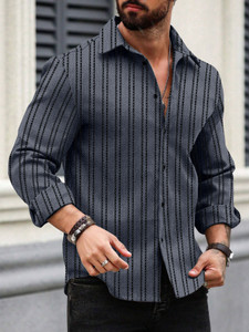 METRONAUT Men Striped Casual Grey Shirt