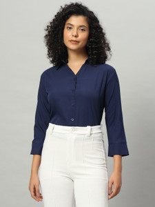 FUNDAY FASHION Women Solid Casual Blue Shirt