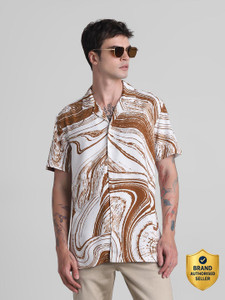 JACK & JONES Men Printed Casual Beige, Brown, White Shirt