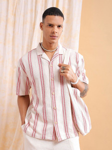 The Indian Garage Co. Men Striped Beach Wear Cream Shirt