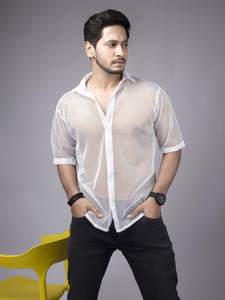DearDean Men Self Design Casual White Shirt