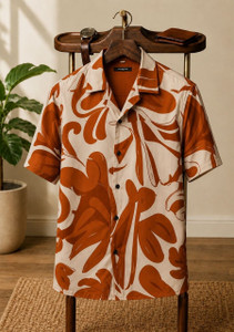 JCOSTA Men Printed Casual Orange Shirt