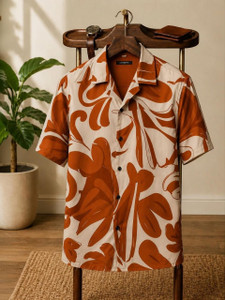 JCOSTA Men Printed Casual Orange Shirt
