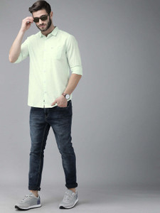 THE BEAR HOUSE Men Solid Casual Green Shirt